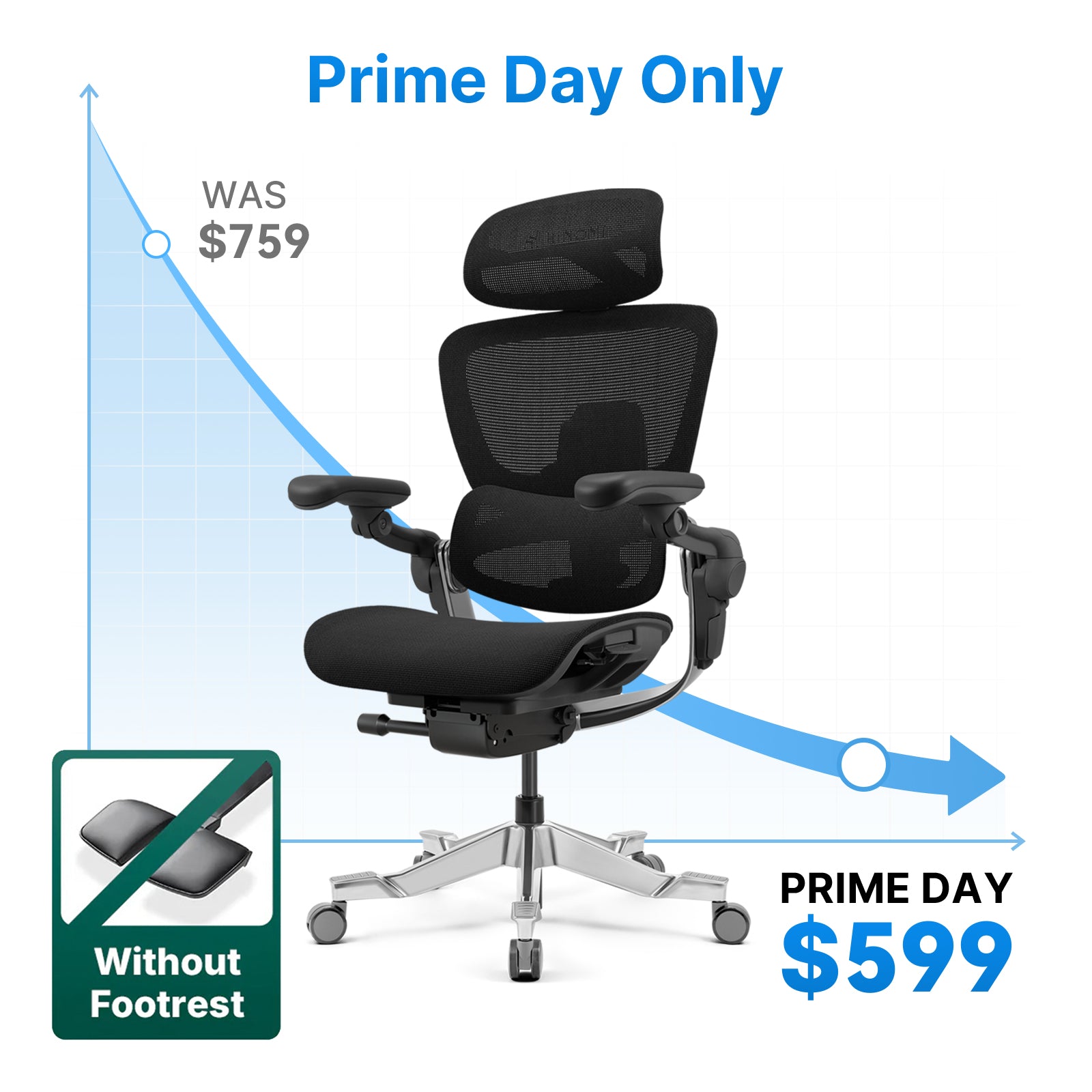 H2 Pro Ergonomic Office Chair Selectable Footrest