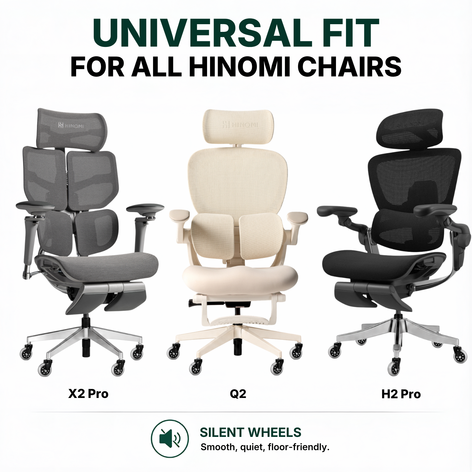 Hinomi Silent Chair Casters – Quiet Replacement Wheels (Set of 5)