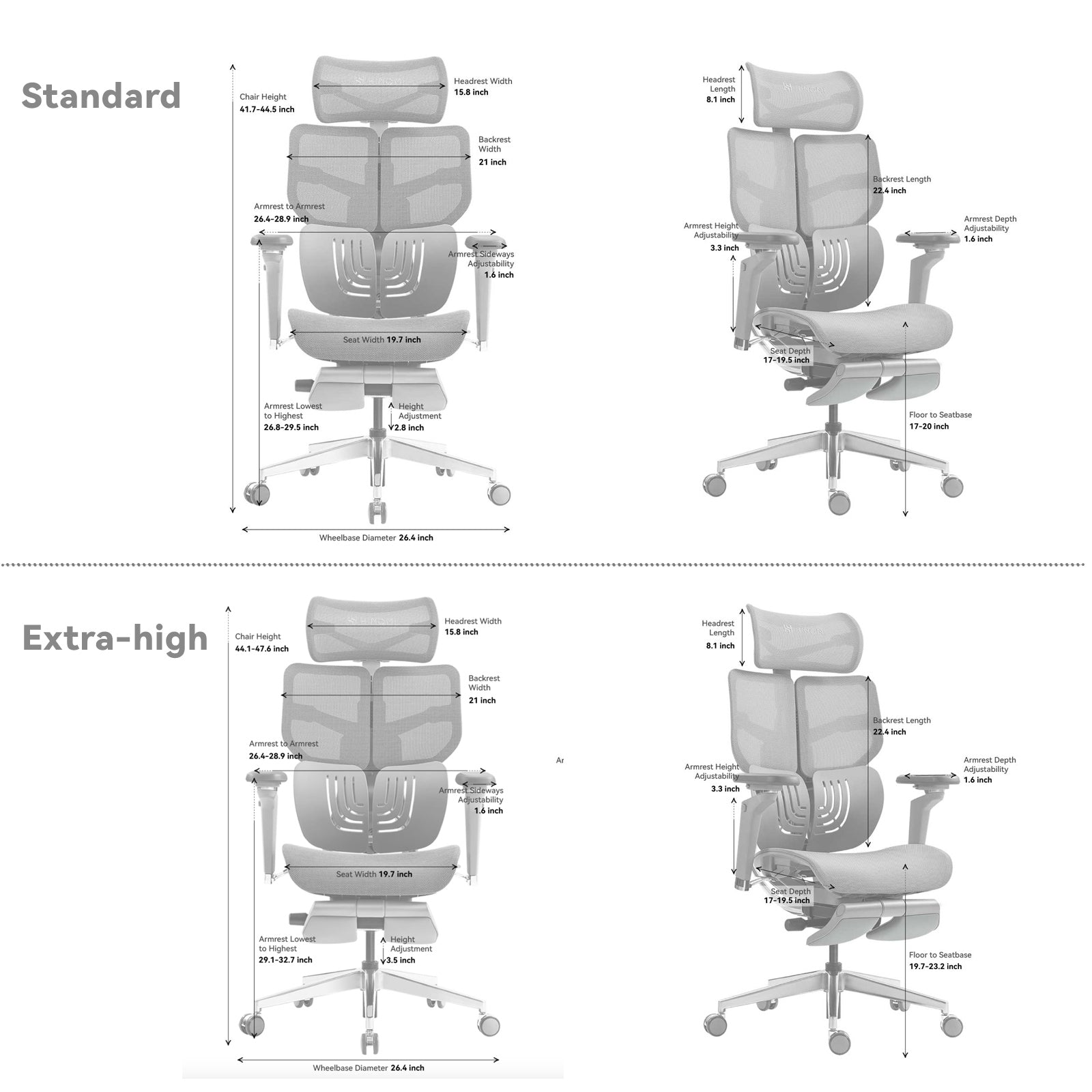  HINOMI X1 High Back Ergonomic Office Chair with Built-in Leg  Res, 6D armrest, 4 Panel Backrest Suitable as Home Office Chair and  Computer Chair (Gray, Extra-High) : Home & Kitchen