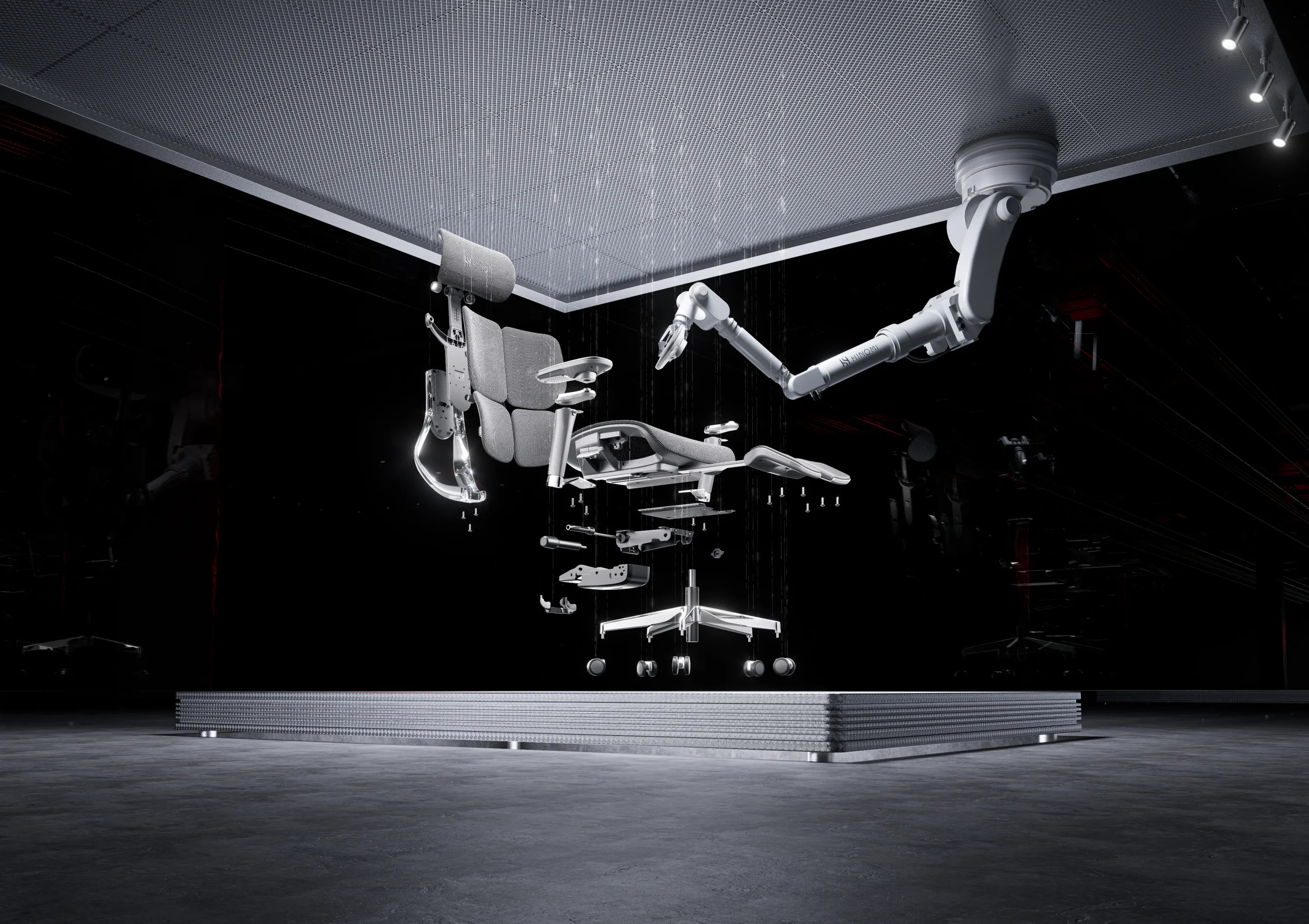 Exploded view of a Hinomi chair