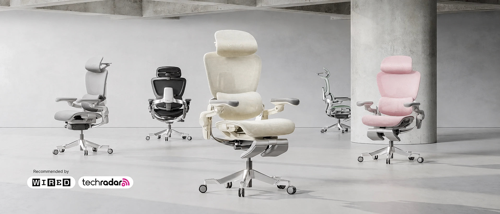 Hinomi ergonomic chairs in a concrete studio